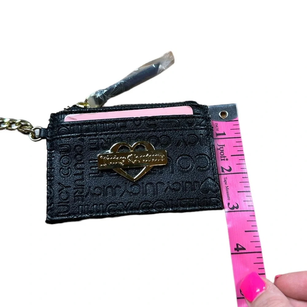 JUICY COUTURE: NWT Black Leather Logo Wallet Card Holder Keychain with Gold Logo